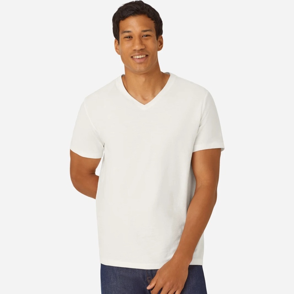Men's Bombas Air Slub V-Neck T-Shirt - White - XL